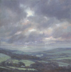 SOLD – view towards Charmouth from Lambert's Castle – medium oil